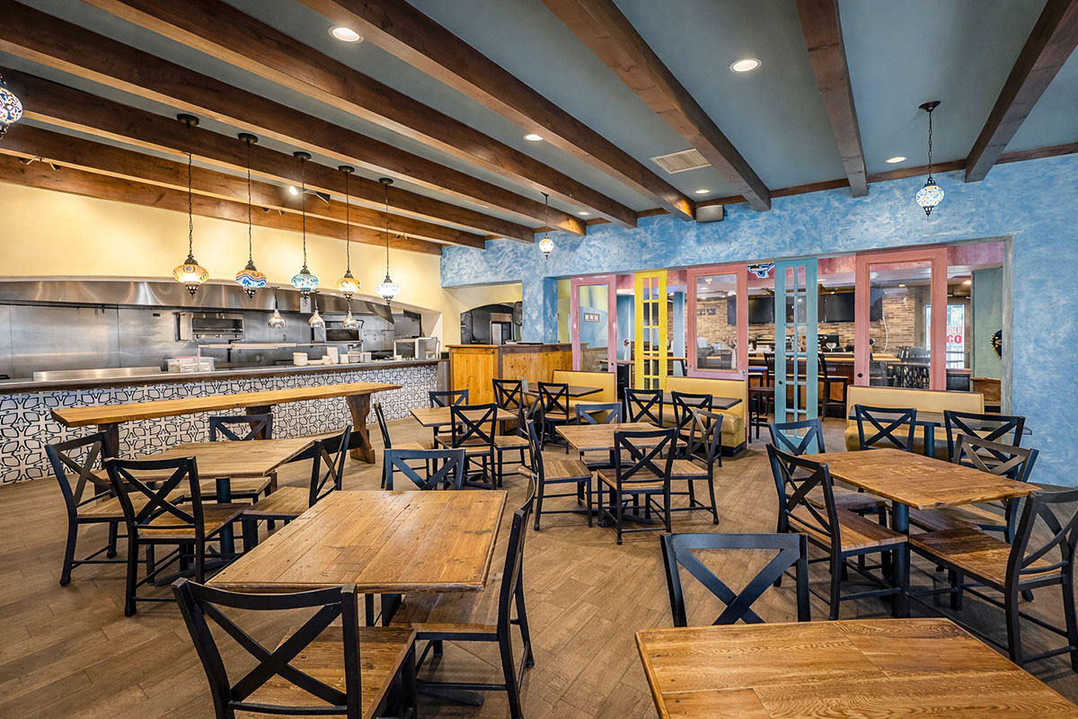 Restaurant Dining Area with Open Kitchen | Cedar Park TX Commercial Property Restaurant dining area with open kitchen layout for sale in Cedar Park Texas on RM 620 corridor